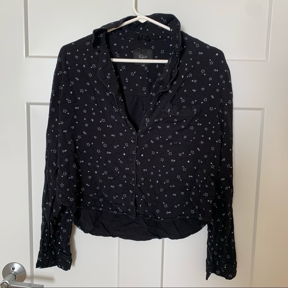 Rails Long Sleeve Piping Black Scribble Stars Top
